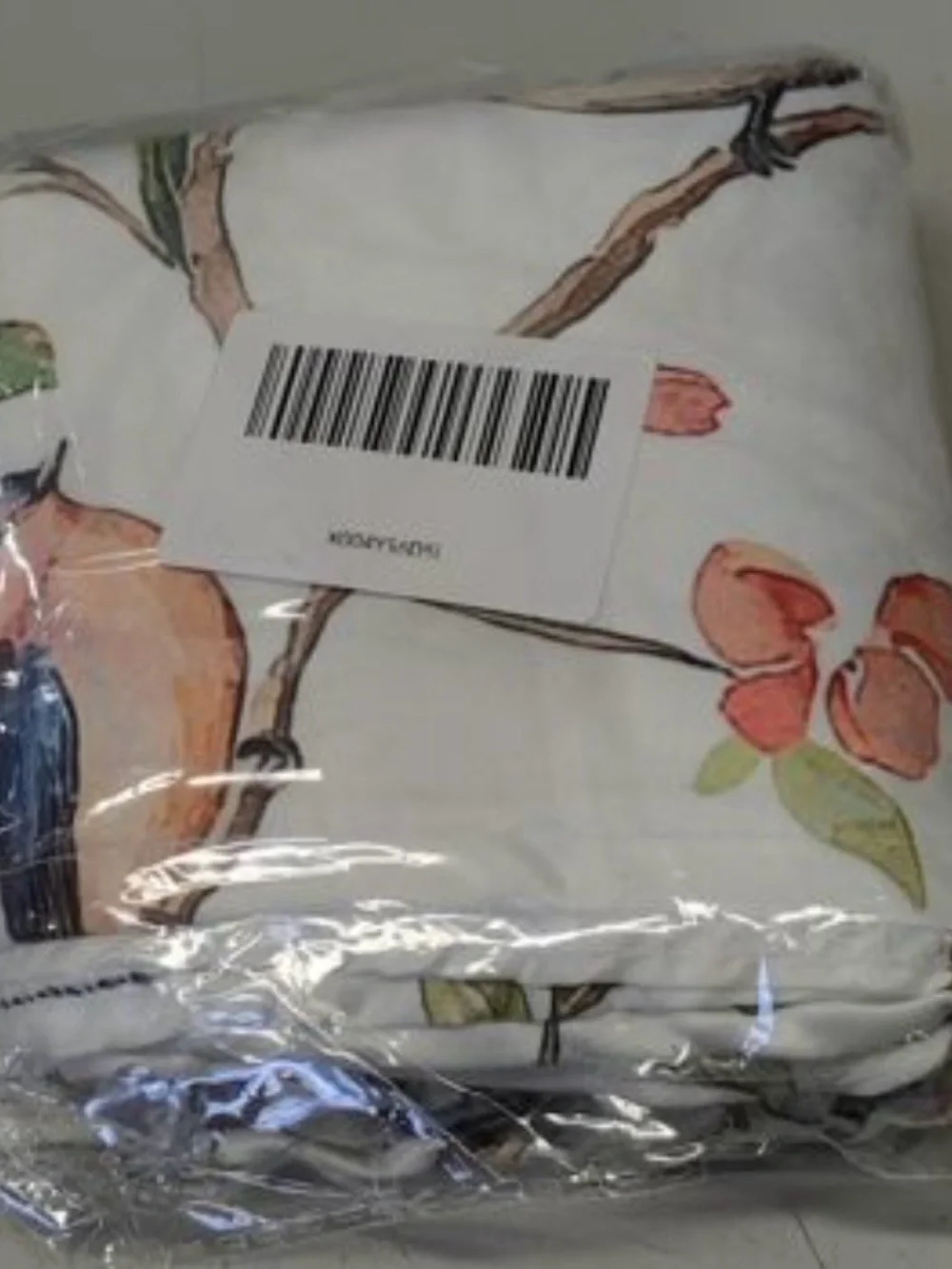White Floral & Bird Print Round Tablecloth